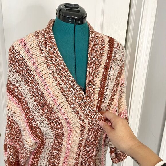 J. Jill Chunky Knit Stripe Open Front Cotton 3/4 Sleeve Cozy Cardigan Sweater - Picture 8 of 11